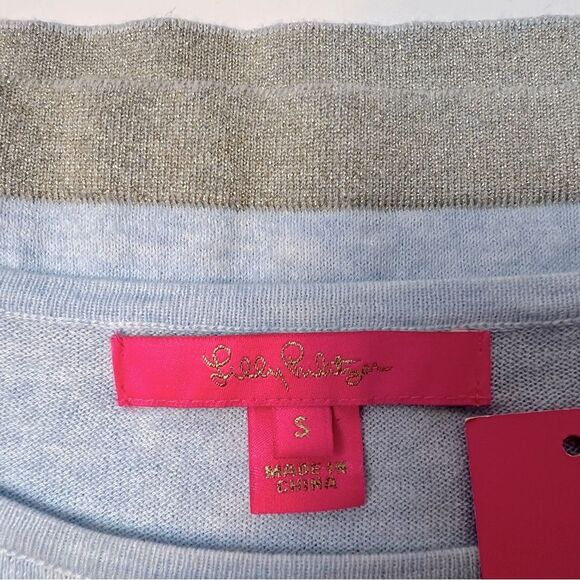 Lilly Pulitzer Charla Sweater Ruffle Cuff Metallic Trim Heatered Blue Size S - Picture 10 of 10